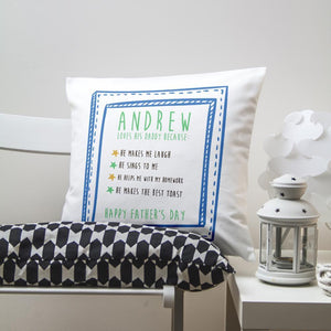 I LOVE DADDY BECAUSE... PERSONALISED CUSHION COVER - Lantern Space