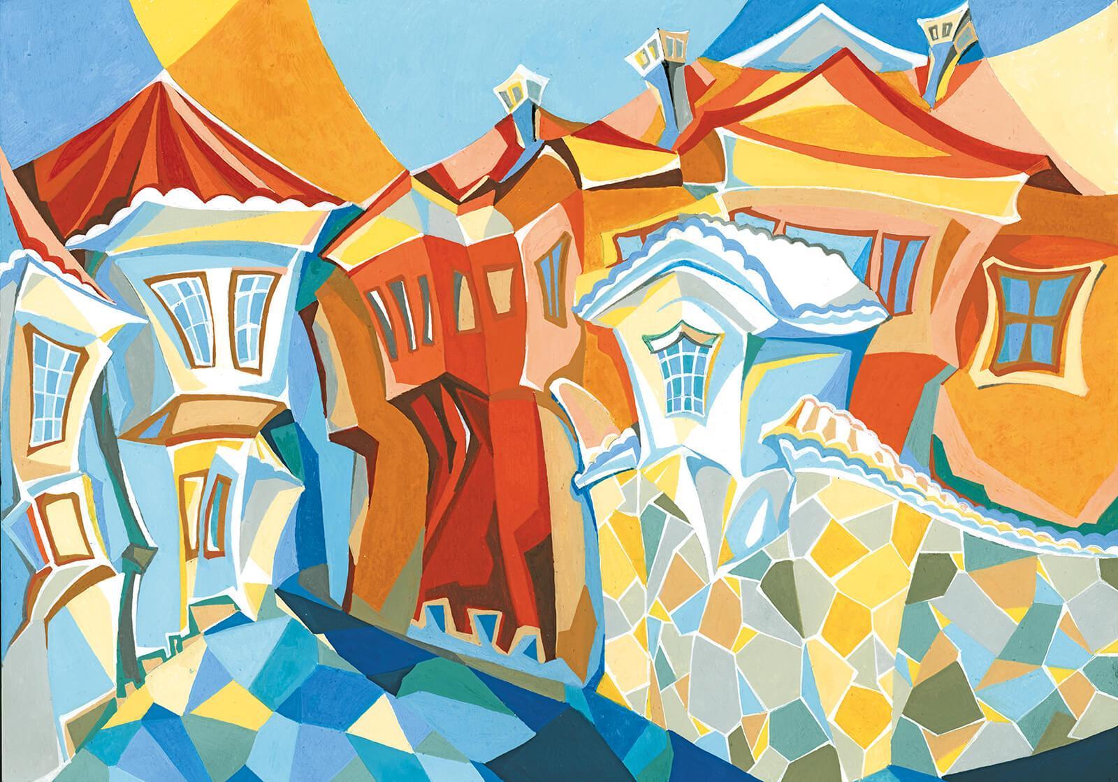Magic Town, Plovdiv, Acrylic Painting by Paola Minekov - Lantern Space