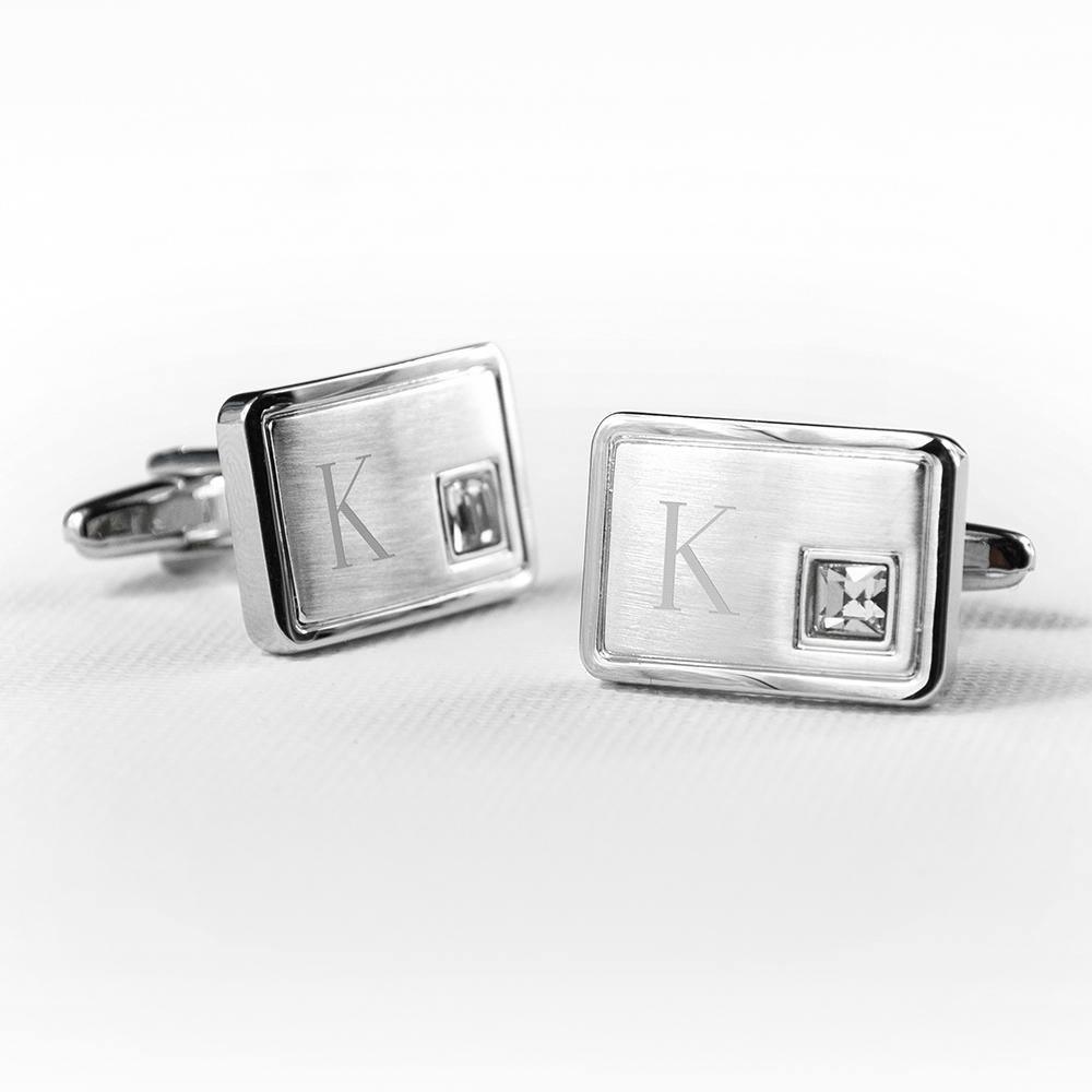 Personalised Brushed Silver Cufflinks with crystal - Lantern Space