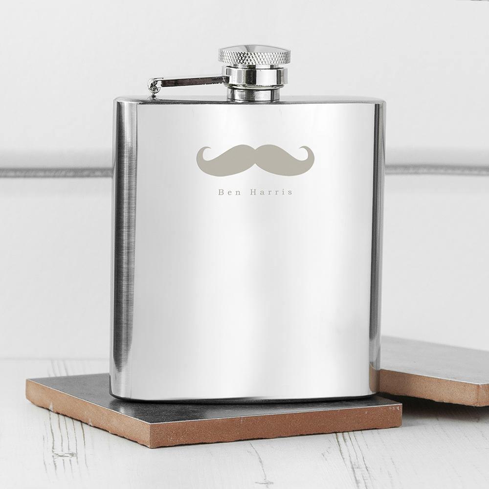 Personalised Moustache 6OZ Flask - Lantern Space