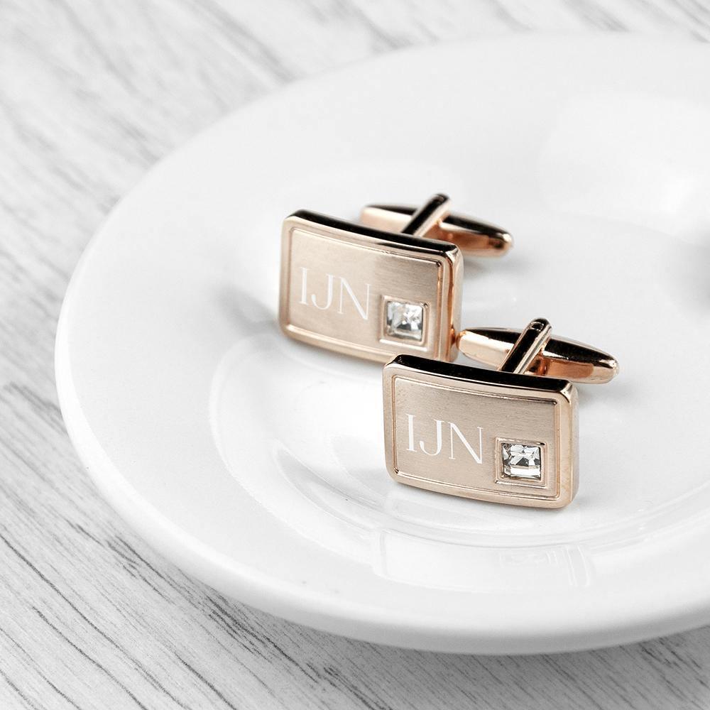 Personalised Rose Gold Plated Cufflinks with a crystal - Lantern Space