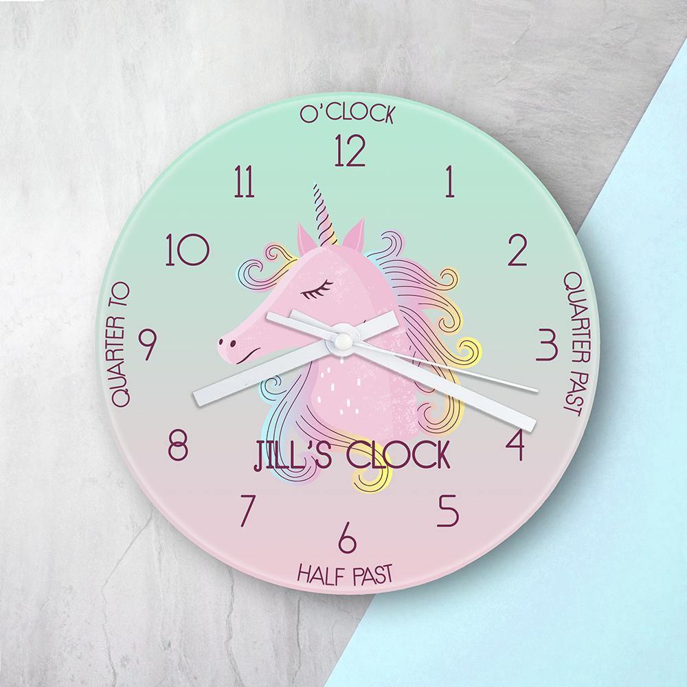 Unicorn Glass Personalised Clock - Lantern Space